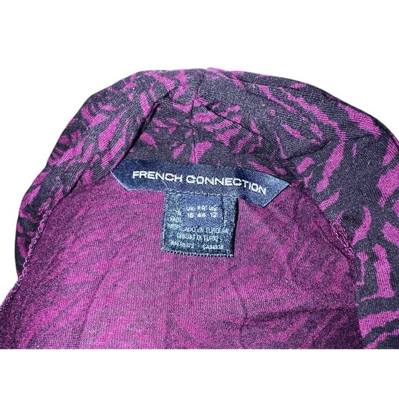French Connection Abstract Print Cap Sleeve Dress Sz Medium Burgundy & Navy - Picture 3 of 12